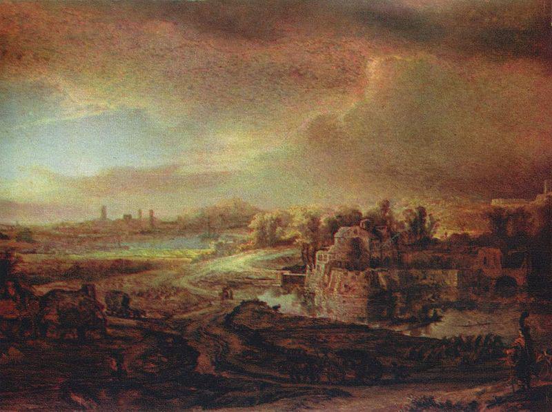 REMBRANDT Harmenszoon van Rijn Landschaft mit Kutsche oil painting image